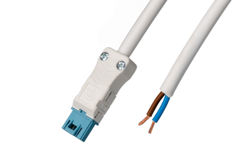 Aansluitsnoer male, 2-polig, 1,5mm2, 100cm. Wit, DALI, B2ca