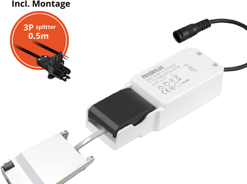 Pragmalux Essence G2/UGR LED Driver 9-15W 200-330mA incl. 3P Aansluitsnoer en splitter en trekontlasting, 1 in 2 uit
