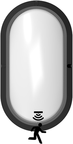 Pragmalux LED Bulkhead Ovalo IP65 5W 3000K-4000K 2-CCT 450lm Zwart 270x148mm + Bewegingssensor