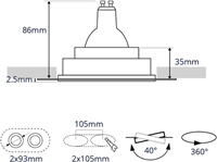 Pragmalux Inbouwspot Navis Trimless Rond 2V Kantelbaar wit RAL9003 - Incl. GU10 Fitting-3