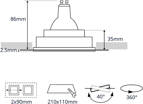 Pragmalux Inbouwspot Navis Trimless Vierkant 2V Kantelbaar wit RAL9003 - Incl. GU10 Fitting-1