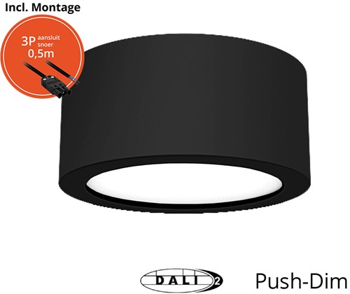 Pragmalux LED Downlight Essence G2 IP54 zwart opbouw max. 21W 3000K-6000K 3-CCT max. 2450lm 100D  incl. TCI DALI Driver incl. 3P snoer