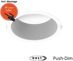 Pragmalux LED Downlight Essence G2 IP54 wit verdiept max. 21W 3000K-6000K 3-CCT max. 2450lm 100D Ø226 Buitenmaat - Gatmaat Ø200 incl. TCI DALI Driver incl. 3P snoer /splitter, 1 in 2 uit
