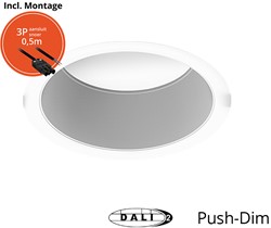 Pragmalux LED Downlight Essence G2 IP54 wit verdiept max. 15W 3000K-6000K 3-CCT max. 1650lm 100D Ø176 Buitenmaat - Gatmaat Ø150 incl. TCI DALI Driver incl. 3P snoer