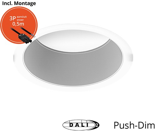 Pragmalux LED Downlight Essence G2 IP54 wit verdiept max. 15W 3000K-6000K 3-CCT max. 1650lm 100D Ø176 Buitenmaat - Gatmaat Ø150 incl. TCI DALI Driver incl. 3P snoer