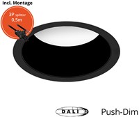 Pragmalux LED Downlight Essence G2 IP54 zwart verdiept max. 21W 3000K-6000K 3-CCT max. 2450lm 100D Ø226 B - G Ø200 incl. TCI DALI Driver incl. 3P snoer /splitter, 1 in 2 uit