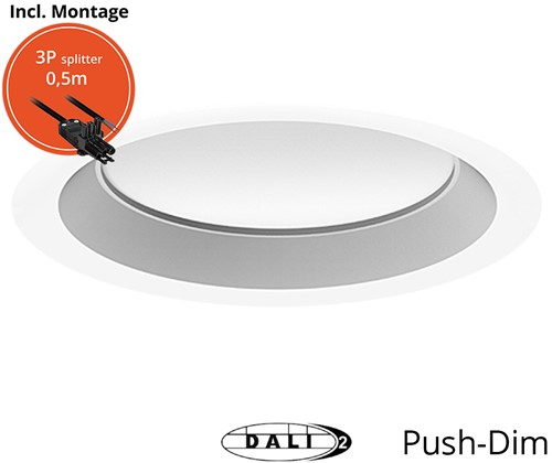 Pragmalux LED Downlight Essence G2 IP54 wit standaard max. 21W 3000K-6000K 3-CCT max. 2450lm 100D incl. TCI DALI Driver incl. 3P snoer /splitter, 1 in 2 uit