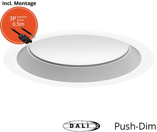 Pragmalux LED Downlight Essence G2 IP54 wit standaard max. 21W 3000K-6000K 3-CCT max. 2450lm 100D incl. TCI DALI Driver incl. 3P snoer