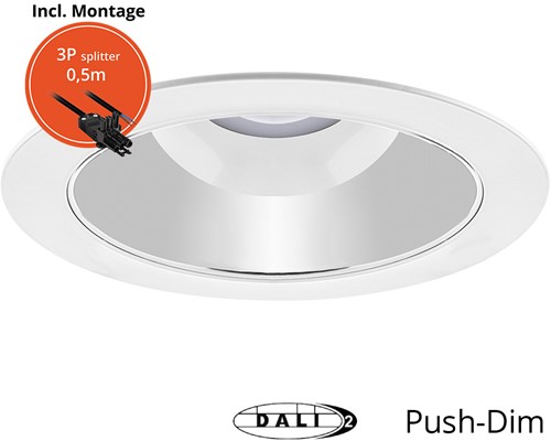 Pragmalux LED Downlight Spectre SR IP54 20W 3000K-5700K 3-CCT 2200-2300lm + TCI DALI Driver incl. 3P Aansluitsnoer en splitter en trekontlasting, 1 in 2 uit (2x26W)