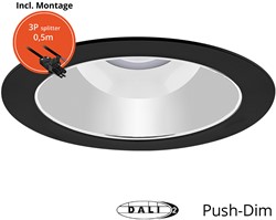 Pragmalux LED Downlight Spectre SR IP54 14W 3000K-5700K 3-CCT 1450-1550lm zwart + TCI DALI Driver incl.3P Aansluitsnoer en splitter en trekontlasting, 1in2uit(1x18W)