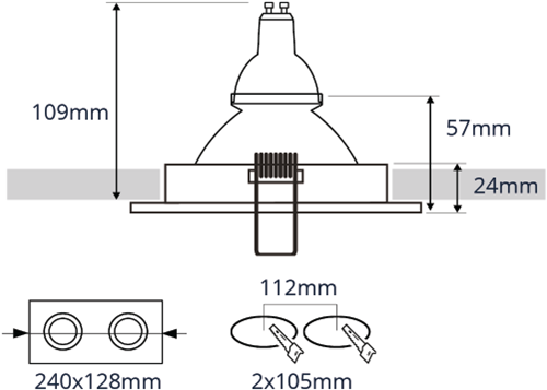 Pragmalux Inbouwspot Duplo Vierkant 2V Zwart RAL9004 - Incl. GU10 Fitting-2