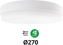 Pragmalux LED Plafonnière / Wandarmatuur Dura-S Wit Ø270 IP64 IK10 4-9W 375-1000lm 2200K-2700K 2-CCT 2-step dim (100-10%) slave = geen sensor & noodmodule 1uur zelftest