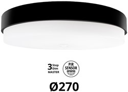 Pragmalux LED Plafonnière / Wandarmatuur Dura-S Zwart Ø270 IP64 IK10 4-9W 375-1000lm 2200K-2700K 2-CCT 3-step dim (100-10%) master + PIR Sensor