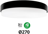 Pragmalux LED Plafonnière / Wandarmatuur Dura-S Zwart Ø270 IP64 IK10 4-9W 450-1100lm 3000K-3500K-4000K 3-CCT 3-step dim (100-10%) slave = geen sensor & noodmodule 1uur zelftest
