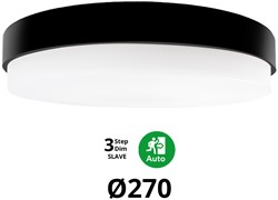 Pragmalux LED Plafonnière / Wandarmatuur Dura-S Zwart Ø270 IP64 IK10 4-9W 375-1000lm 2200K-2700K 2-CCT 3-step dim (100-10%) slave = geen sensor & noodmodule 1uur zelftest