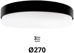 Pragmalux LED Plafonnière / Wandarmatuur Dura-S Zwart Ø270 IP64 IK10 4-9W 375-1000lm 2200K-2700K 2-CCT 3-step dim (100-10%) slave = geen sensor