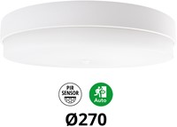 Pragmalux LED Plafonniere / Wandarmatuur Dura-S Wit 270 IP64 IK10 4-9W 375-1000lm 2200K-2700K 2-CCT + PIR sensor + noodmodule 1uur autotest