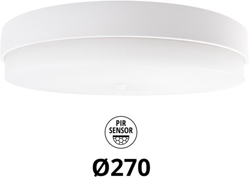 Pragmalux LED Plafonniere / Wandarmatuur Dura-S Wit 270 IP64 IK10 4-9W 450-1100lm 3000K-3500K-4000K 3-CCT + PIR sensor