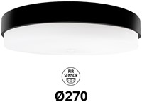 Pragmalux LED Plafonniere / Wandarmatuur Dura-S Zwart 270 IP64 IK10 4-9W 375-1000lm 2200K-2700K 2-CCT + PIR sensor
