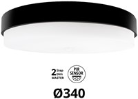Pragmalux LED Plafonnière / Wandarmatuur Dura-M Zwart Ø340 IP64 IK10 8-18W 950-2300lm 3000K-3500K-4000K 3-CCT 2-step dim (100-10%) master + PIR Sensor