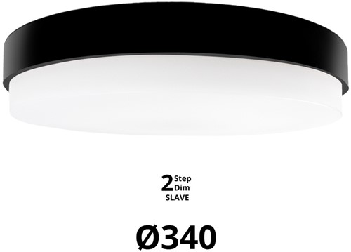 Pragmalux LED Plafonnière / Wandarmatuur Dura-M Zwart Ø340 IP64 IK10 8-18W 750-2075lm 2200K-2700K 2-CCT 2-step dim (100-10%) slave = geen sensor