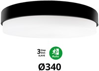 Pragmalux LED Plafonnière / Wandarmatuur Dura-M Zwart Ø340 IP64 IK10 8-18W 950-2300lm 3000K-3500K-4000K 3-CCT 3-step dim (100-10%) slave = geen sensor & noodmodule 1uur zelftest