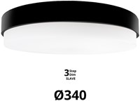 Pragmalux LED Plafonnière / Wandarmatuur Dura-M Zwart Ø340 IP64 IK10 8-18W 750-2075lm 2200K-2700K 2-CCT 3-step dim (100-10%) slave = geen sensor