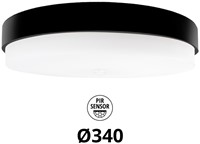 Pragmalux LED Plafonniere / Wandarmatuur Dura-M Zwart 340 IP64 IK10 8-18W 750-2075lm 2200K-2700K 2-CCT + PIR sensor
