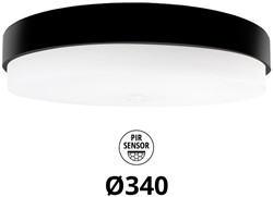 Pragmalux LED Plafonniere / Wandarmatuur Dura-M Zwart 340 IP64 IK10 8-18W 950-2300lm 3000K-3500K-4000K 3-CCT + PIR sensor