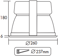 Pragmalux LED Downlight Lono 260 Facet IP40 33W 3000K 4200lm 260 Buitenmaat - Gatmaat 237 UGR<16-4