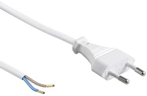 Eurosnoer 3 meter 2x0,75mm2 2,5A AC 250V gestript koperen aderhuls wit- KEMA KEUR EN 50075:1990 VDE gekeurd