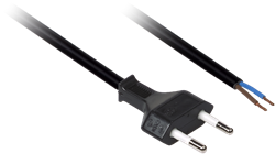 Eurosnoer 2 meter 2x0,75mm2 2,5A AC 250V gestript koperen aderhuls zwart - KEMA KEUR EN 50075:1990 VDE gekeurd