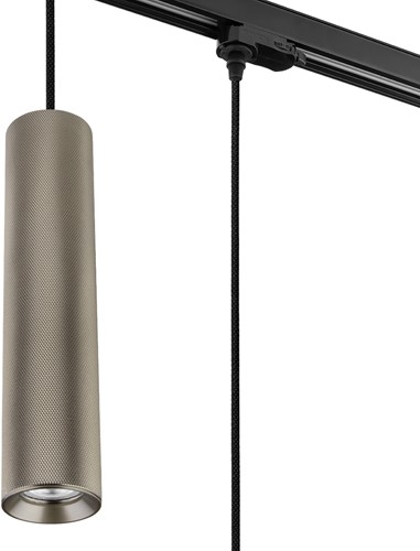 Pragmalux 3-fase rail pendelarmatuur Fendi pendellengte 120cm bronze RAL7048 diamond knurling met zwarte adapter - incl. GU10 Fitting