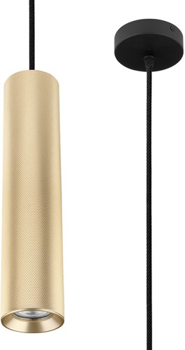 Pragmalux pendelarmatuur Fendi pendellengte 120cm messing RAL1001 diamond knurling met zwarte plafondkap - incl. GU10 Fitting