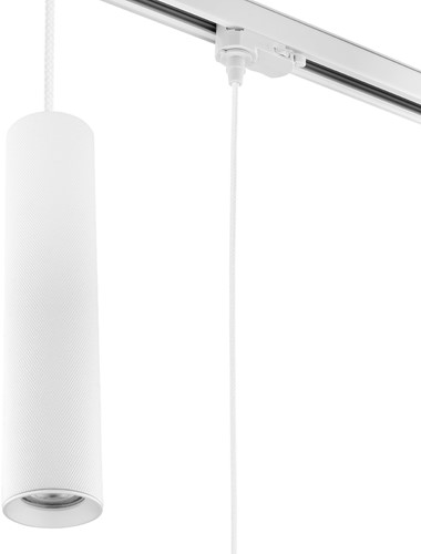 Pragmalux 3-fase rail pendelarmatuur Fendi pendellengte 120cm wit RAL9003 diamond knurling met witte adapter - incl. GU10 Fitting