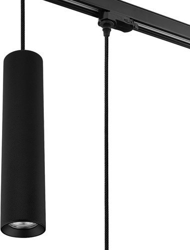 Pragmalux 3-fase rail pendelarmatuur Fendi pendellengte 120cm zwart RAL9004 diamond knurling met zwarte adapter - incl. GU10 Fitting
