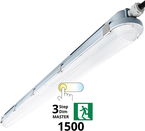 Pragmalux LED TL Waterdicht Armatuur Hermes IP66 150cm 53W 3000K-6000K 3-CCT 7700lm (2x58W) 3-step dim (100-10%-uit) master + bewegingssensor & noodmodule 3 uur manueel