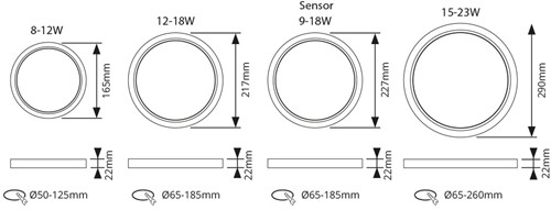 Pragmalux  LED Inbouw/Opbouw Downlight Luna G2 PIR zwart IP54 15W/23W 3000K-6000K 3-CCT 1650-2450lm Ø300 Buitenmaat - Gatmaat Ø65-260 incl. LED Driver-6