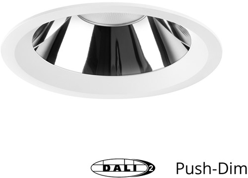 Pragmalux LED Downlight Mondial IP54 hoogglans wit standaard 16W 1700-1800lm 3000K-3500K-4000K 3-CCT CRI>90 UGR<19 60D BØ146 - GØ120-130 +TCI DALI Driver