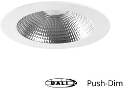 Pragmalux LED Downlight Mondial IP54 facet wit plat 25,5W 3200lm 3000K-3500K-4000K 3-CCT CRI>90 UGR<19 60D BØ214 - GØ200 +TCI DALI Driver