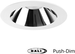 Pragmalux LED Downlight Mondial IP54 hoogglans wit plat 25,5W 3050-3200lm 3000K-3500K-4000K 3-CCT CRI>90 UGR<19 60D BØ214 - GØ200 +TCI DALI Driver