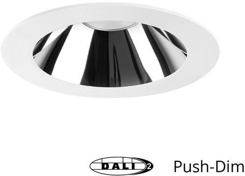 Pragmalux LED Downlight Mondial IP54 hoogglans wit plat 16W 1700-1800lm 3000K-3500K-4000K 3-CCT CRI>90 UGR<19 60D BØ132 - GØ120 +TCI DALI Driver
