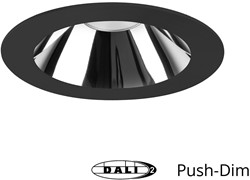 Pragmalux LED Downlight Mondial IP54 hoogglans zwart plat 25,5W 3050-3200lm 3000K-3500K-4000K 3-CCT CRI>90 UGR<19 60D BØ214 - GØ200 +TCI DALI Driver