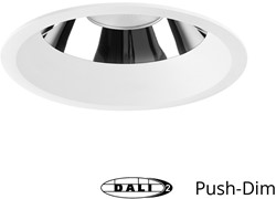 Pragmalux LED Downlight Mondial IP54 hoogglans wit verdiept 16W 1700-1800lm 3000K-3500K-4000K 3-CCT CRI>90 UGR<19 60D BØ146 - GØ120-130 +TCI DALI Driver