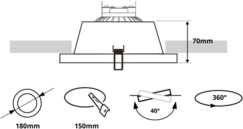 Pragmalux Inbouwspot Dome AR111 Rond Verdiept Kantelbaar Zwart RAL9004 - Incl. G53 Fitting-3