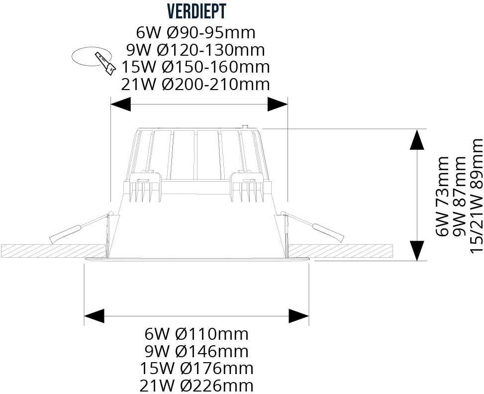 Pragmalux LED Downlight Essence G2 IP54 sort dybde max. 15W 3000K-6000K 3-CCT maks. 690lm 100D Ø176 Yderstørrelse - Hulstørrelse Ø90 inkl. TCI Casambi-driver