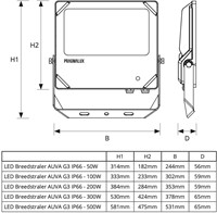 Pragmalux LED Breedstraler Auva G3 IP66 C4 300-500W 3000K-5000K 3CCT 50000-85000lm asymmetrisch zwart RAL9004  DALI2-6