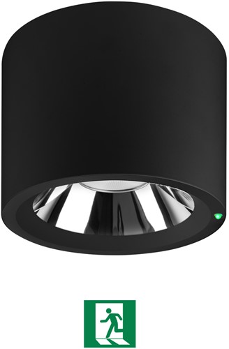 Pragmalux LED Downlight Mondial IP54 hoogglans zwart opbouw 6-19,5W 725-2450lm 3000K-4000K 3-CCT CRI>90 UGR<19 60D Ø180x140(H) Buitenmaat +Philips driver & Noodmodule 1uur autotest