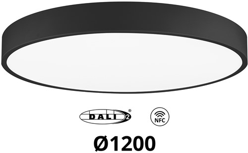 Pragmalux LED Opbouw-/pendelarmatuur Moon IP44 Ø1200mm Opaal direct/indirect max.160W 18950-20100lm 3CCT 3000-3500-4000K CRI90 Zwart - DALI NFC
