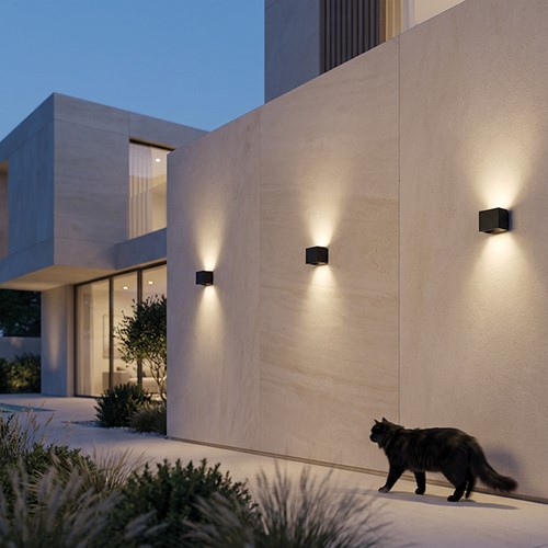 Pragmalux LED Wandarmatuur Parono IP65 Up/Down 6W 500lm 2700K instelbare lichtbundel Zwart RAL9005-8